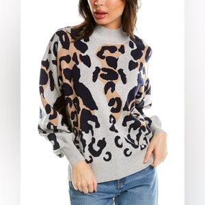 Ted Baker Animal Jacquard Sweater Gray/Black Leopard Size 4
